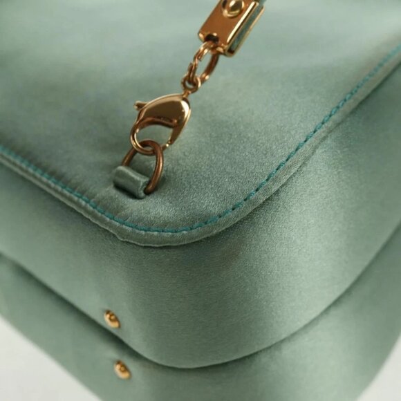 GUCCI Horsebit Backpack Satin Turquoise Blue Gold 005 781 0316 Auth am9199A - Picture 3 of 16